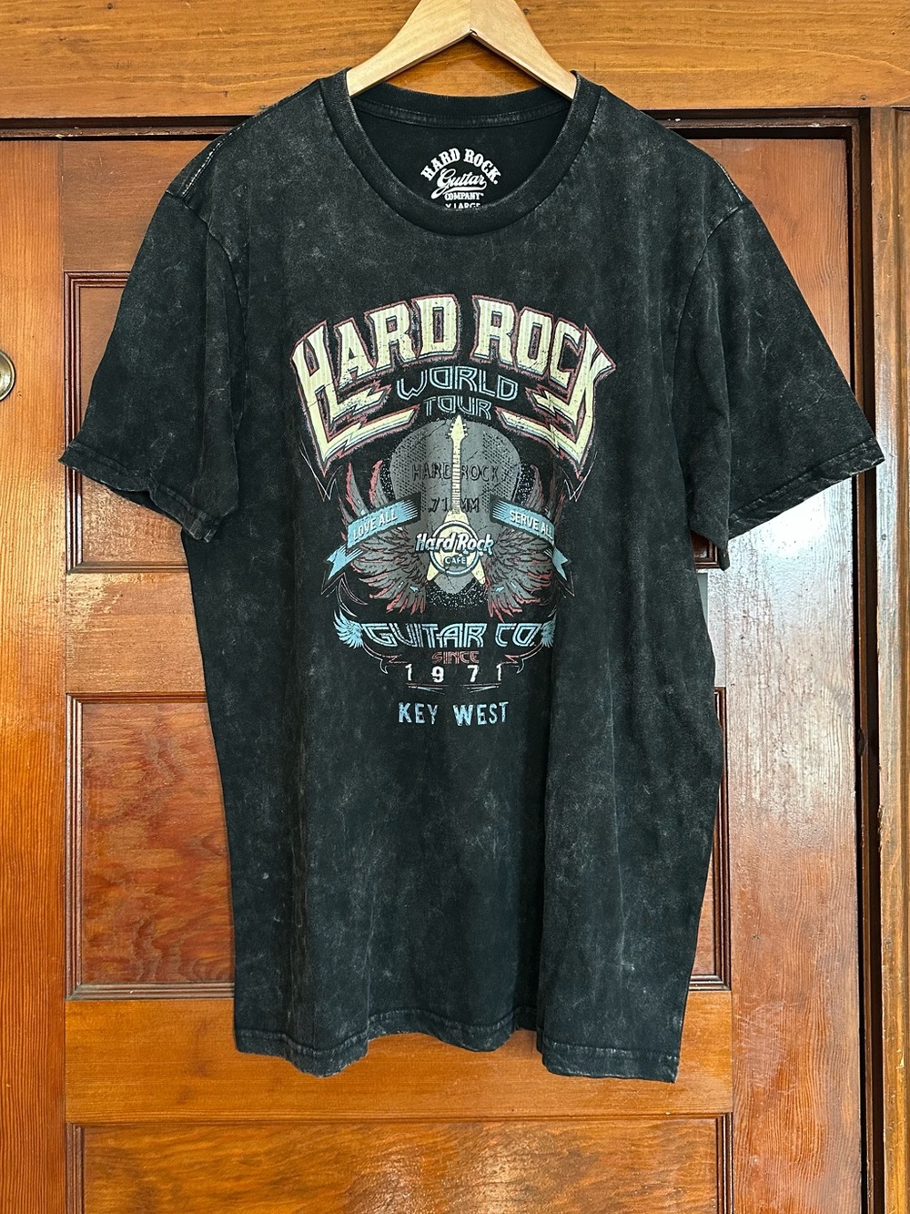 New Hard Rock Key West 50th World Tour Graphic Tee Size XL Black Mineral Wash